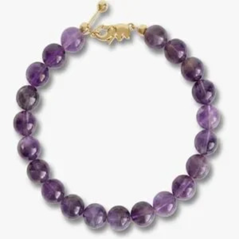 NEW?14k Gold Plated Adjustable Chain Amethyst Bracelet